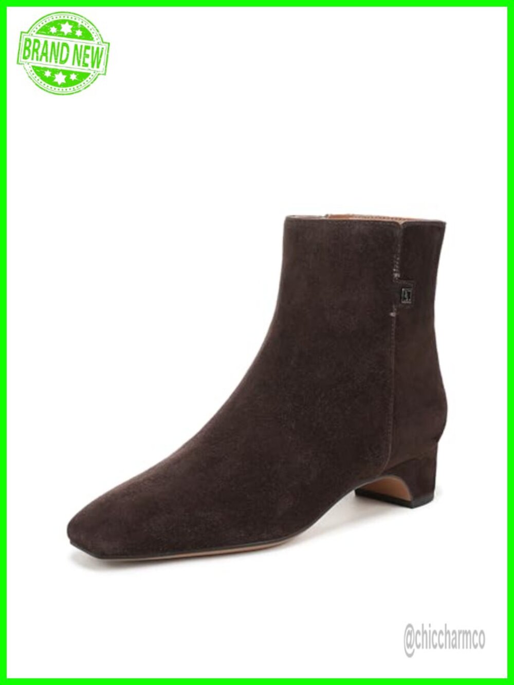 Suede Leather Square Toe Ankle Bootie with Side Zipper and Block Heel